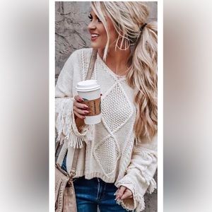 Cream Pria Fringe Sweater